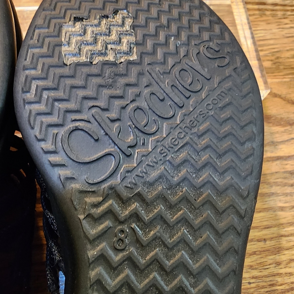 Skechers Black Wedge Sandals Women's Size 8 - Picture 6 of 10